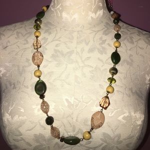 Green|Tan|Gold Beaded Necklace