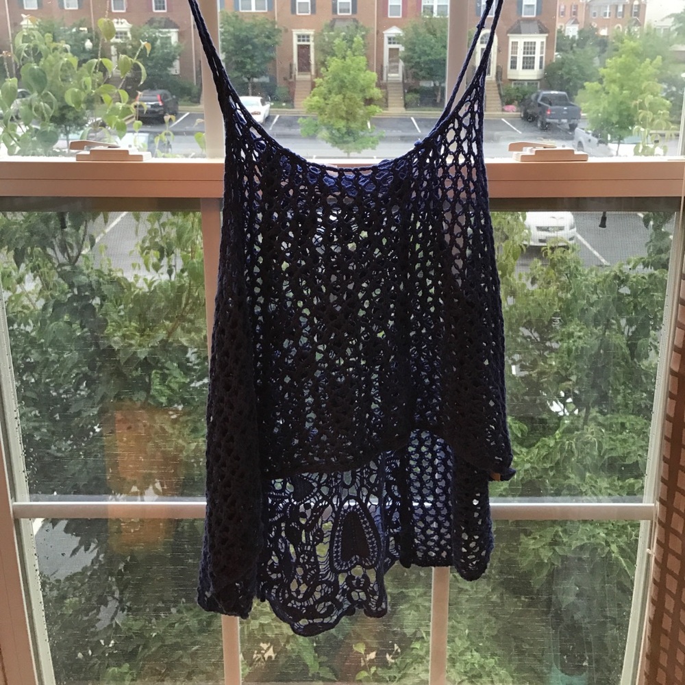 Flowy crochet tank blu pepper vintage sheer