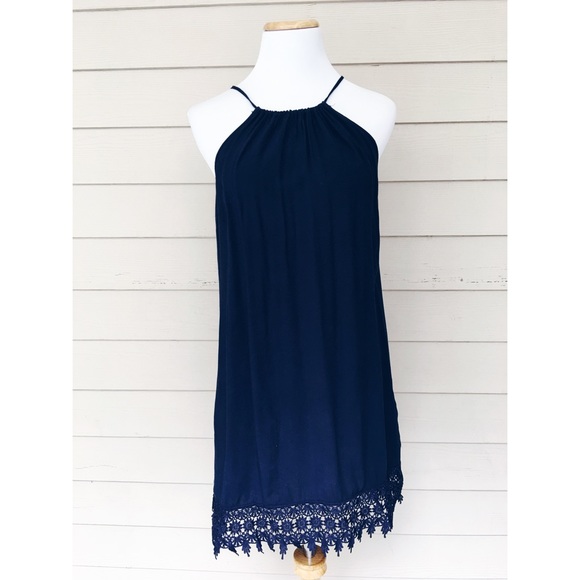 Rue21 Dresses & Skirts - Navy Halter Dress With Embroidered Lace Trim