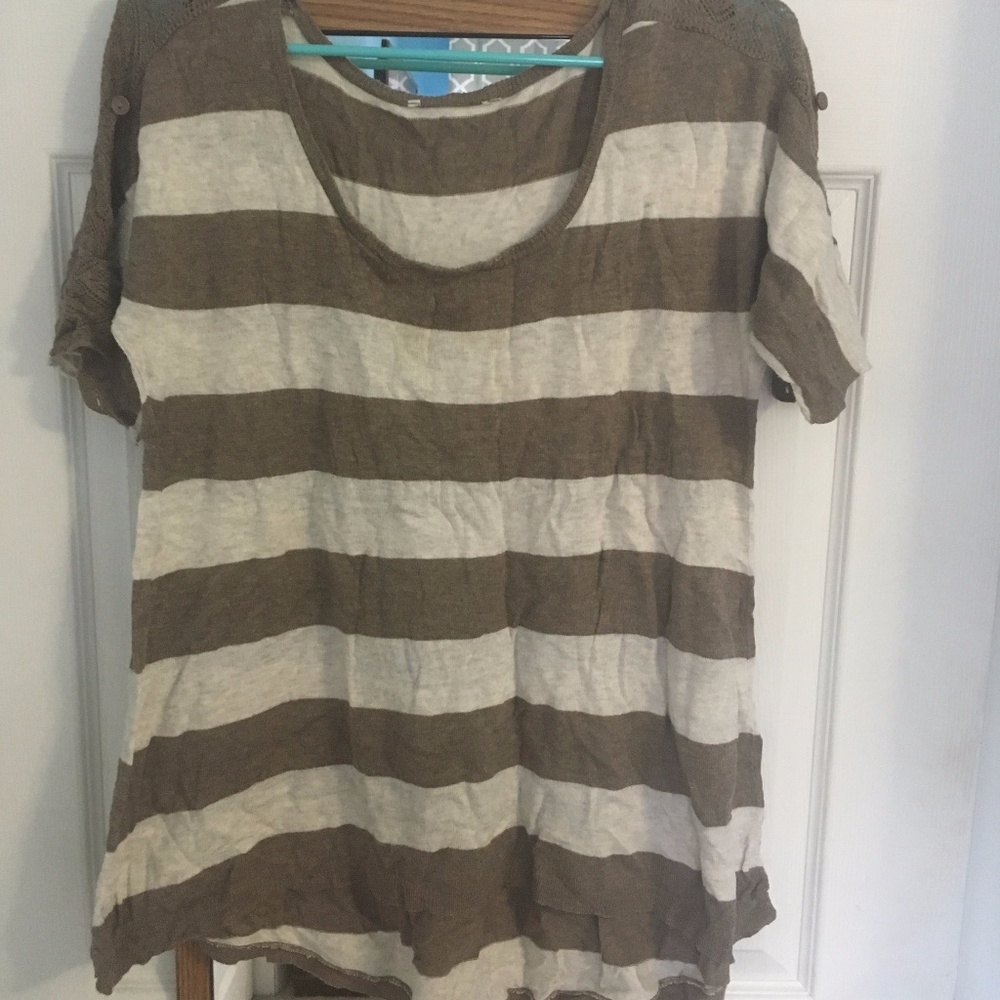 Brown and Cream Striped Sweater Top