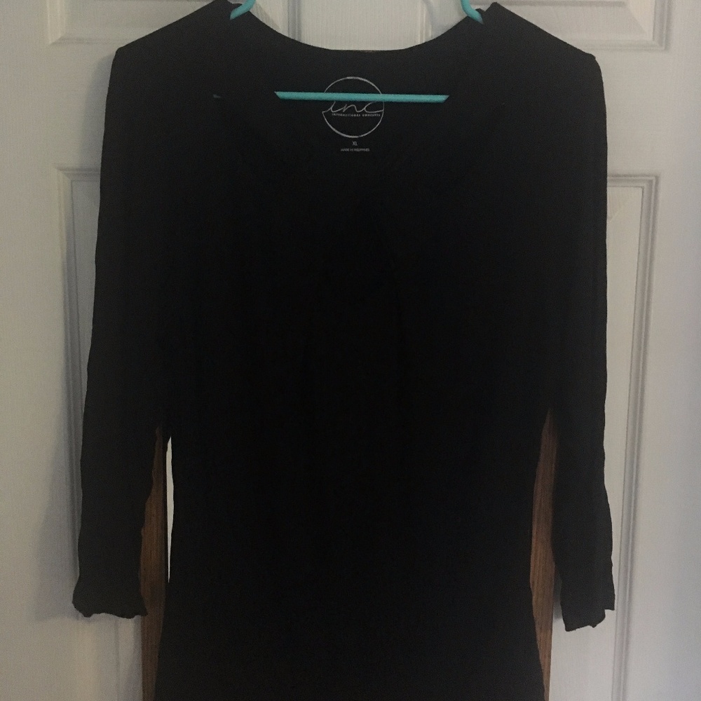 INC Black Long Sleeve Cutout Top