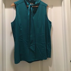 Anne Klein teal button down blouse with tie