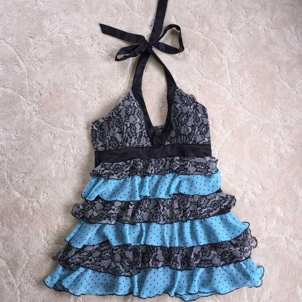 2B Bebe Floral and Polka Dot Ruffle Top
