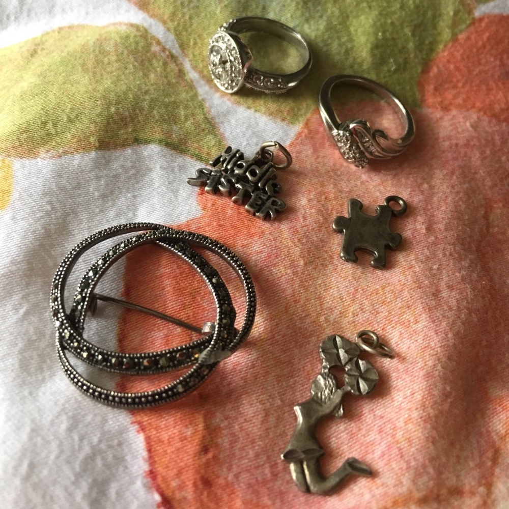 5 Sterling Silver Pieces Lot Rings Charms