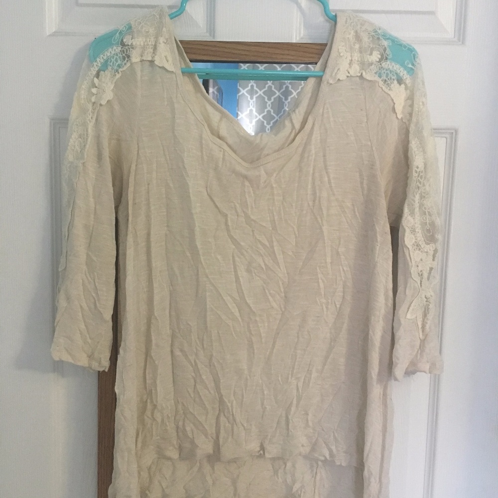Cream Quarter Sleeve Shirt with lace sleeves
