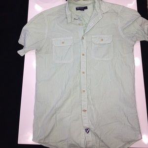 Cremieux: Green/White Striped Short Sleeve, S