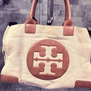 Authentic Tory Burch Ella Metallic Canvas Tote