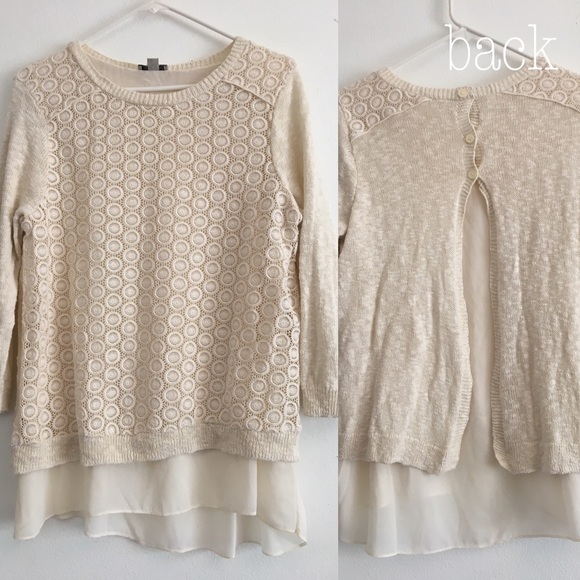 Lucky Brand Tops - Lucky Brand Crochet Chiffon Inlay Sweater Top