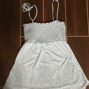 Baby blue tube top with tie string straps