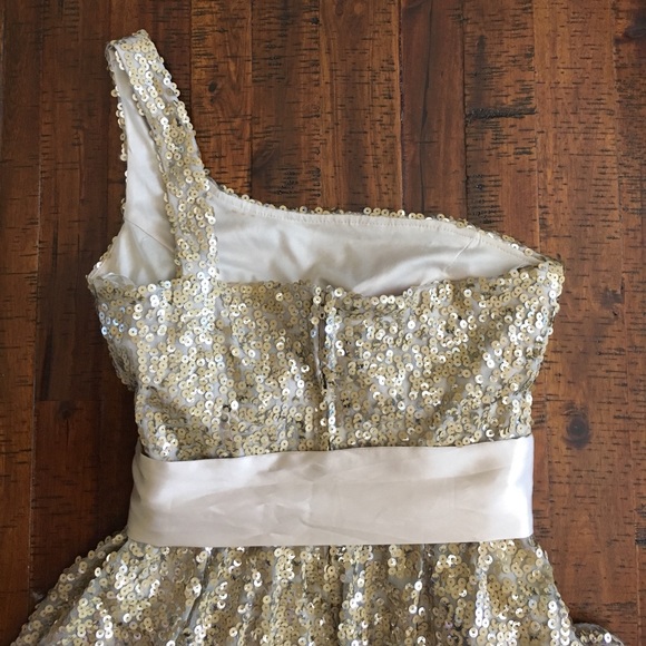 Gold Sequined, One Shoulder Dress - Picture 5 of 7