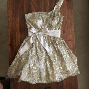 Gold Sequined, One Shoulder Dress