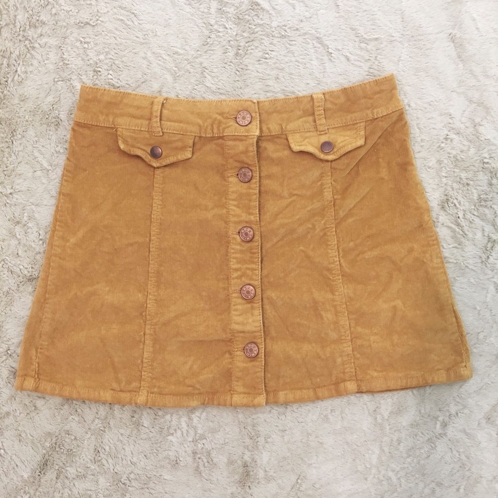 BDG Corduroy Button-Front Yellow Skirt