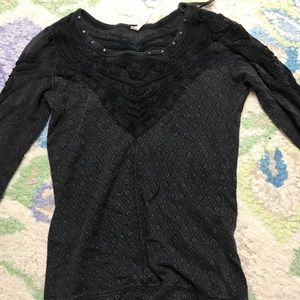 Free people black xs long sleeve w gold detailing