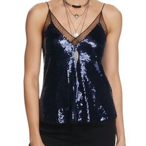 Free People sequin tank top navy blue