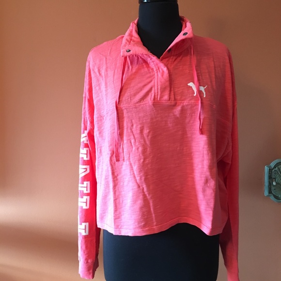 PINK Cropped Varsity Quarter Snap Long Sleeve Top - Picture 5 of 6