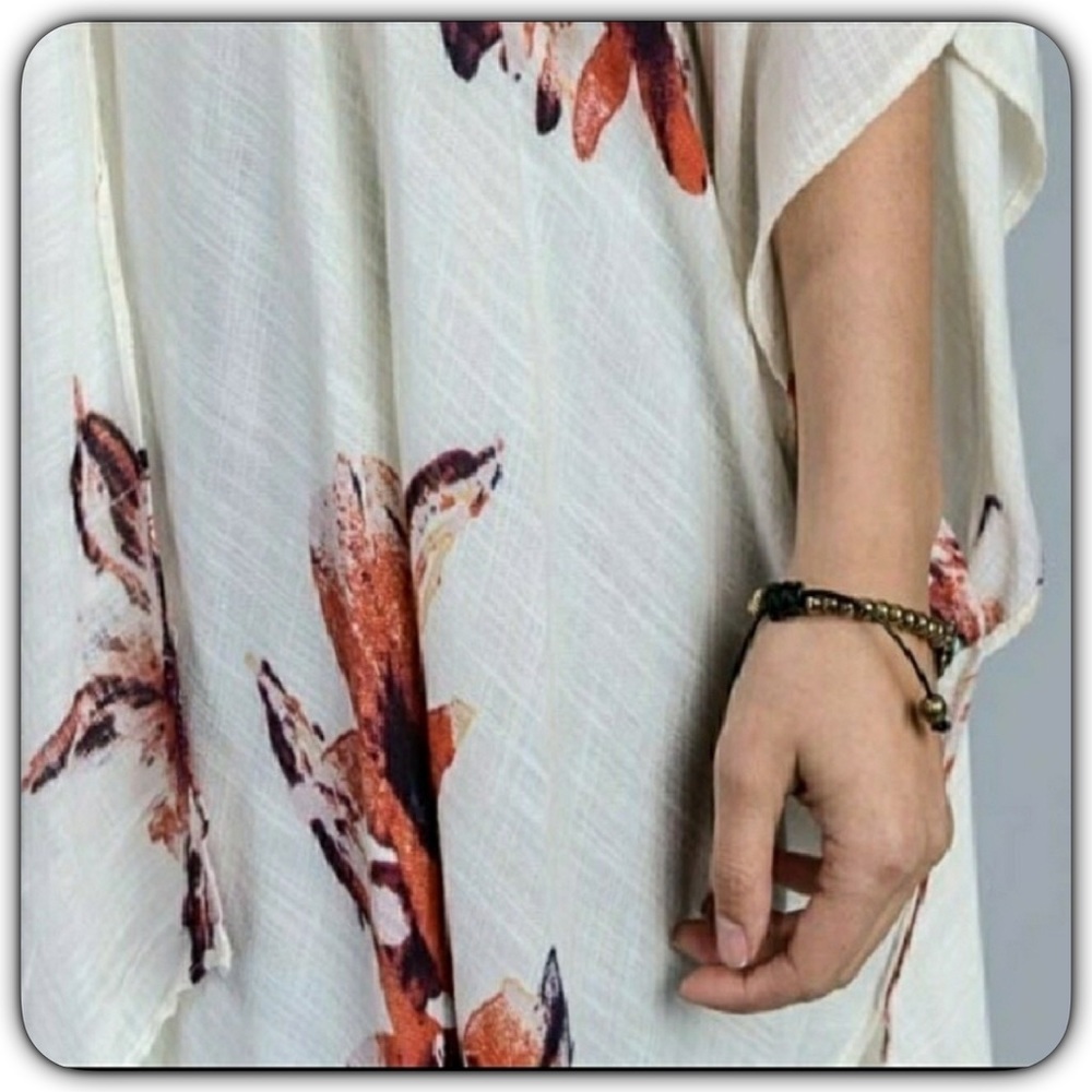 One Size Ivory Floral Swim Coverup Kimono - Picture 5 of 7