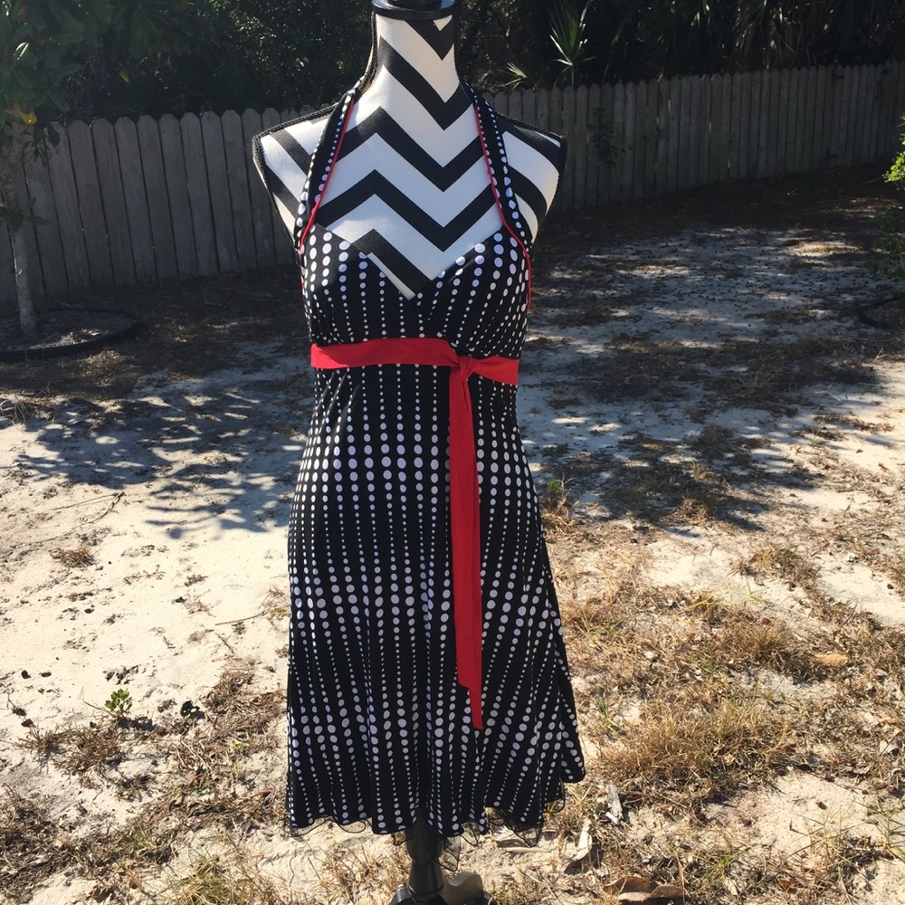 Polka-Dot Halter Dress