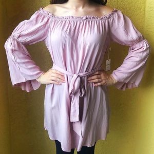 Pink/Mauve off the shoulder dress with tie waist