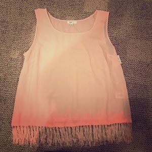 Pink chiffon fringe tank top