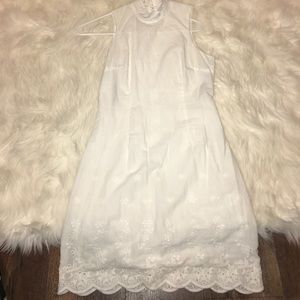 High neck sleeveless embroidered dress