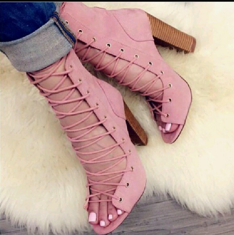 Dusty pink corset lace up booties