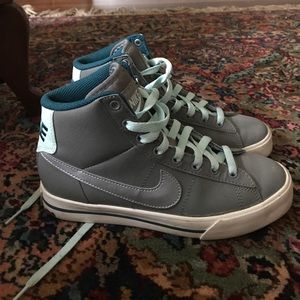 blue and gray Nike sneakers