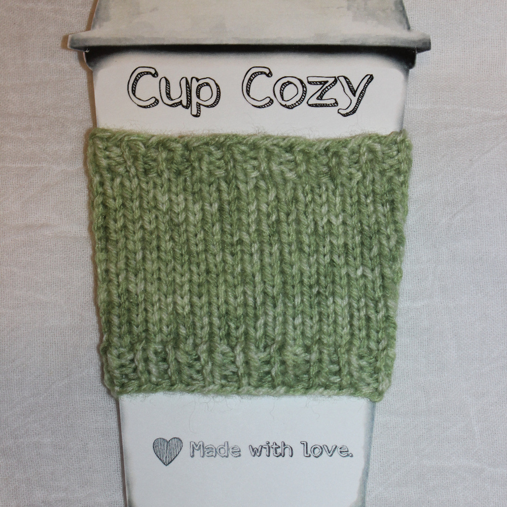 Hand-Knit Heathered Light Green Coffee Cup Cozy