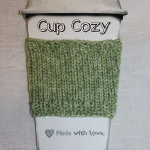 Hand-Knit Heathered Light Green Coffee Cup Cozy
