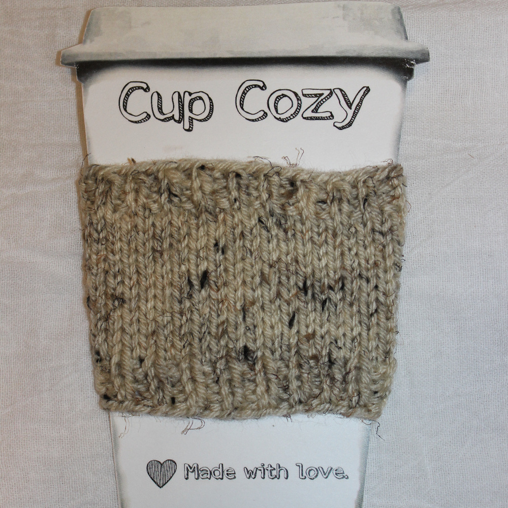 Hand-Knit Heathered Oatmeal Coffee Cup Cozy