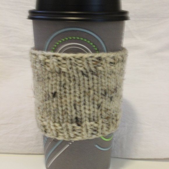 Hand-Knit Heathered Oatmeal Coffee Cup Cozy - Picture 2 of 3