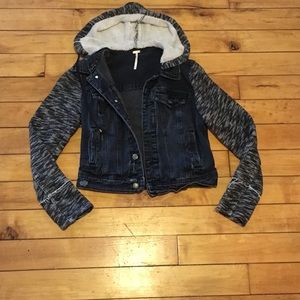 Free People Hoodie Jean Jacket
