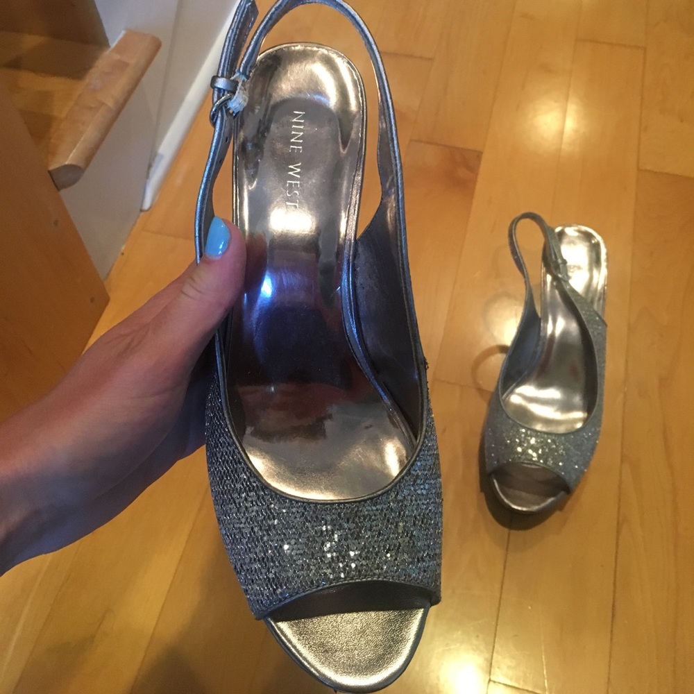 Sparkley Silver Open Toe Heels - image 2