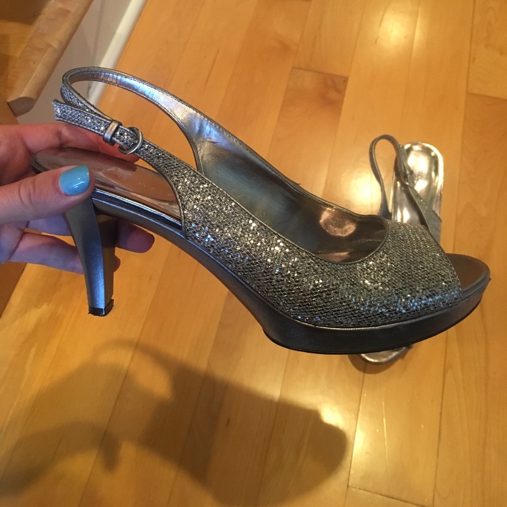 Sparkley Silver Open Toe Heels - image 3