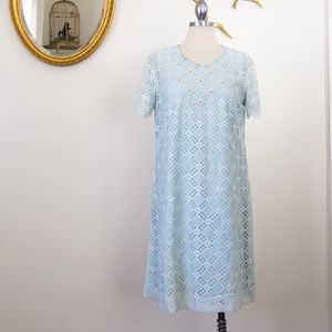 Vintage powder blue shift dress with lace