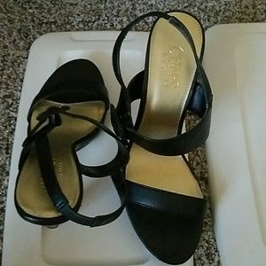 Black leather high heels