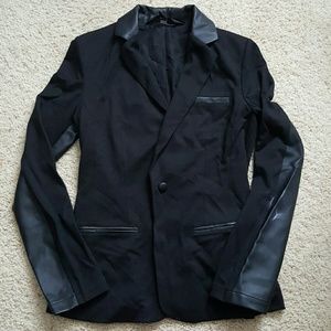 Black Leather Accent Blazer