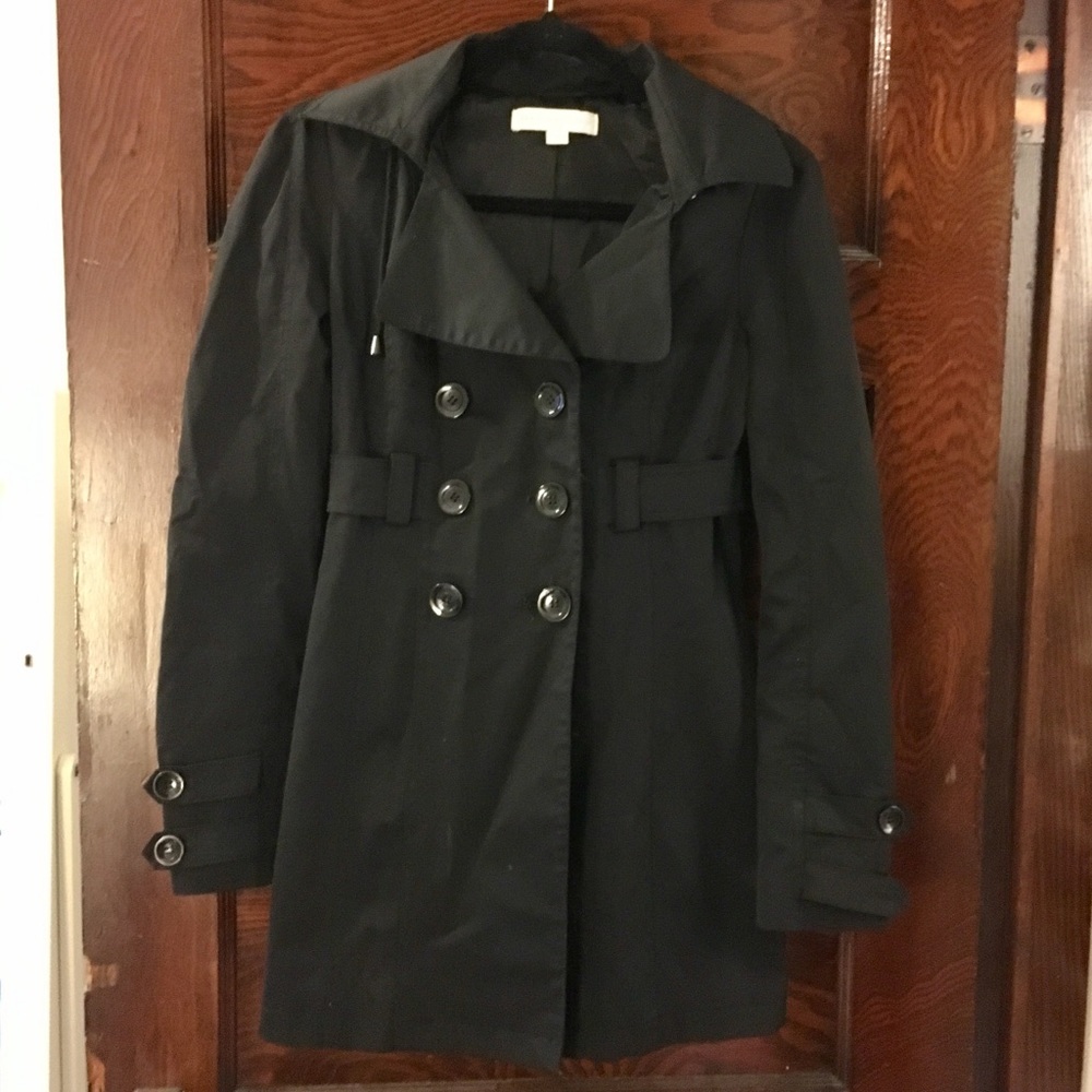 Black hooded trench coat