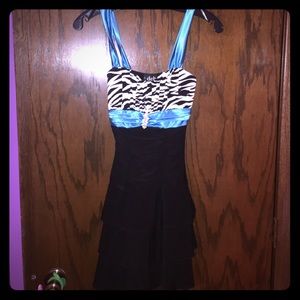 Dress (zebra printed with black & blue ribbon)
