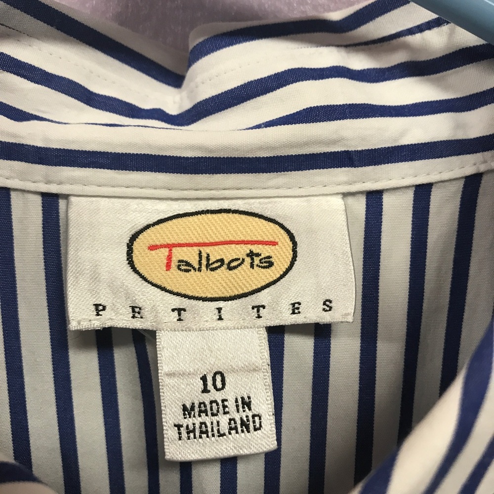 Talbots tailored blue/white striped blouse