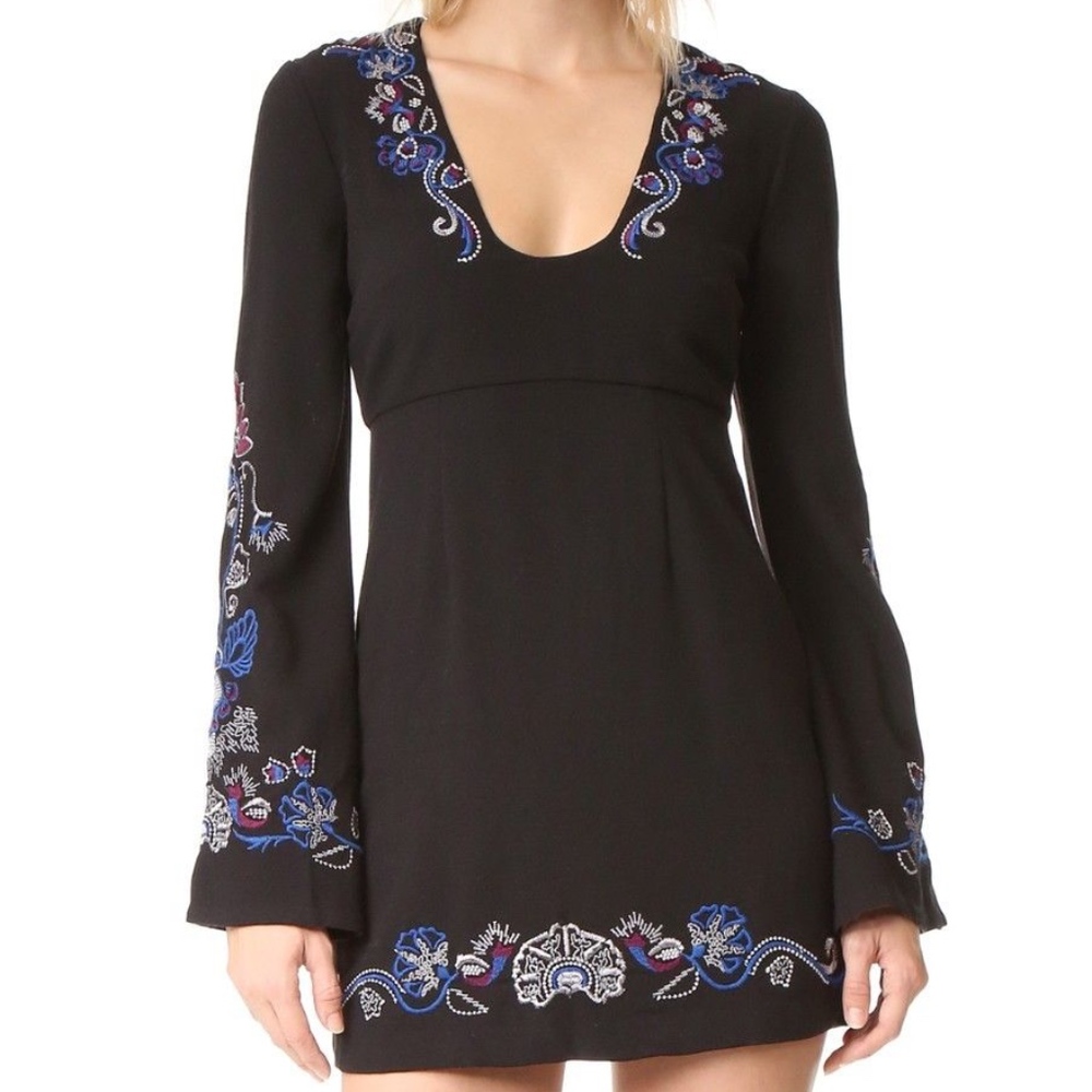 Free People Embroidered Flare Sleeve Mini Dress