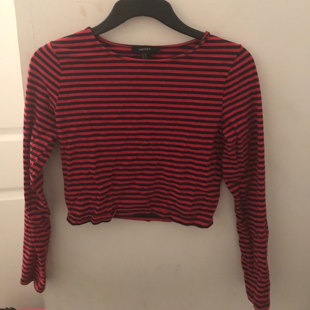 Navy blue and red striped crop top