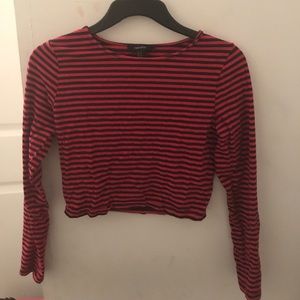Navy blue and red striped crop top