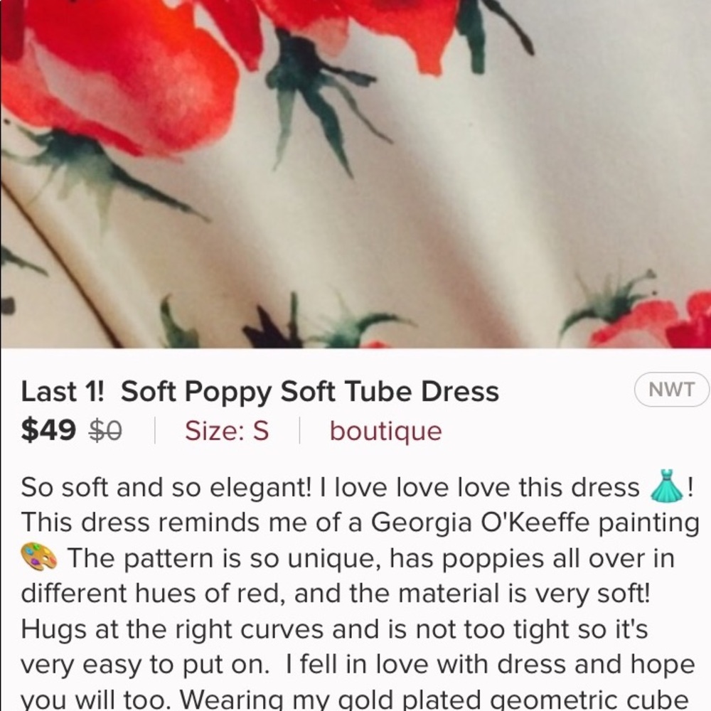 Last 1! Soft Poppy Tube Dress - Picture 4 of 4