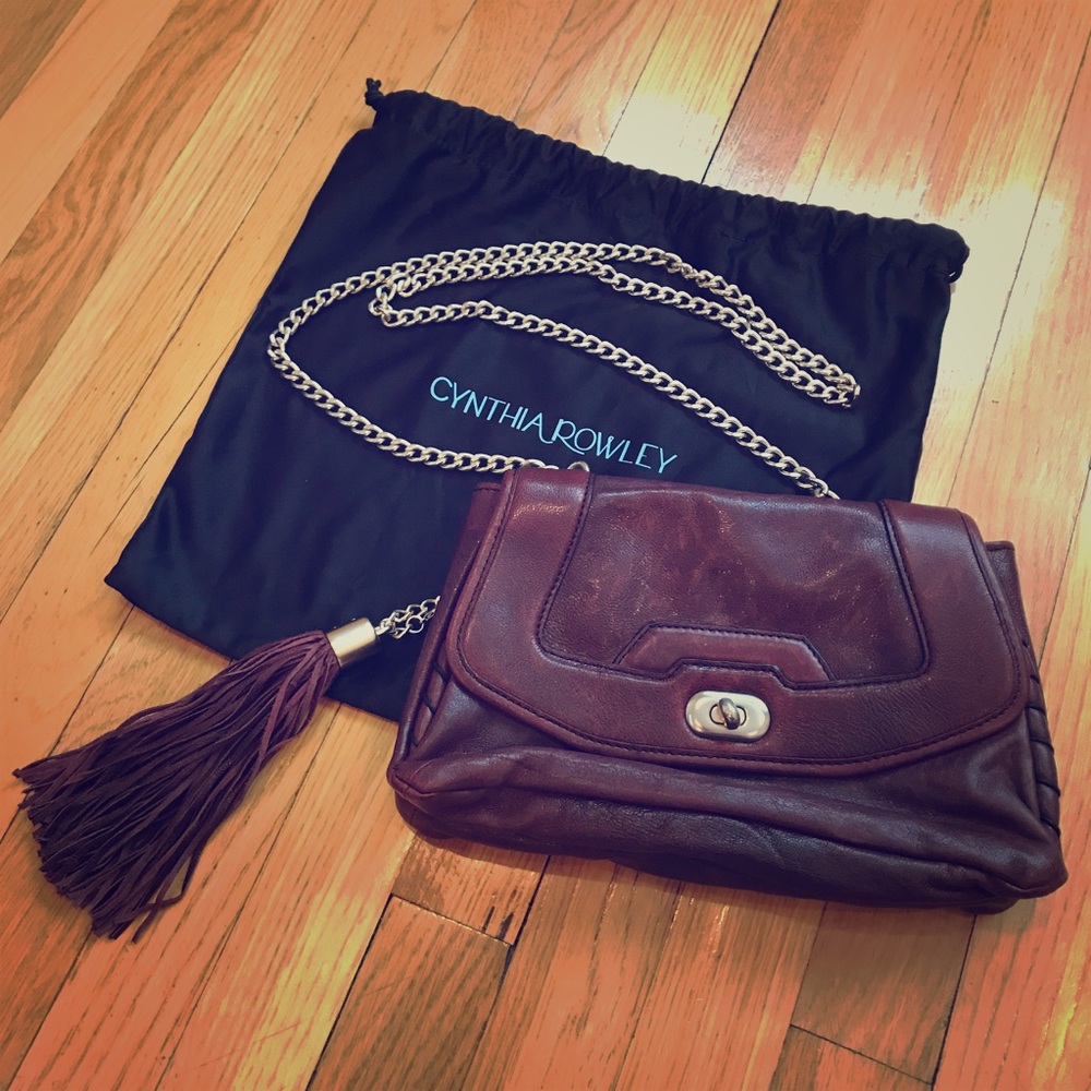 Burgundy leather tasseled shoulder bag