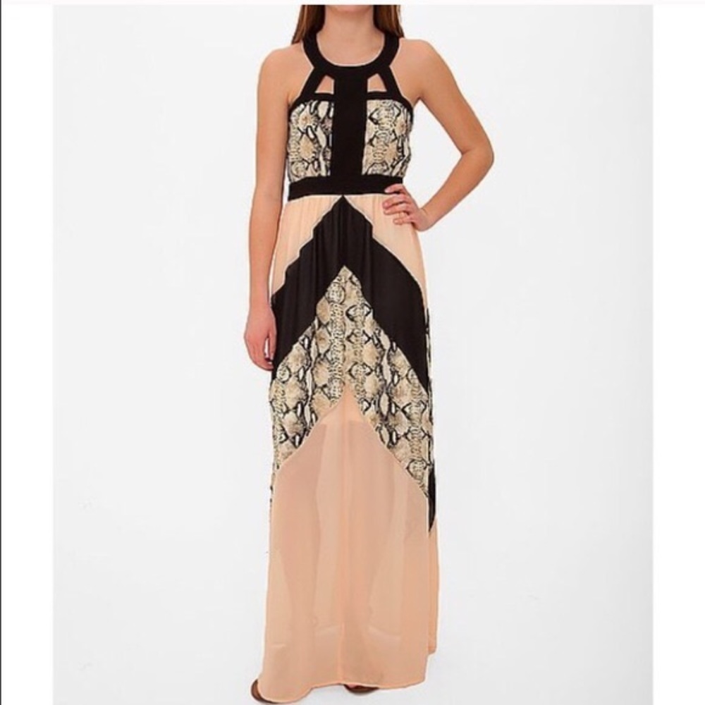 Peach and Snake Print Maxi Dress