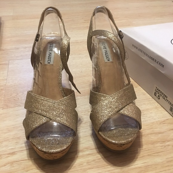Steve Madden Gold glitter wedge heels - Picture 6 of 6