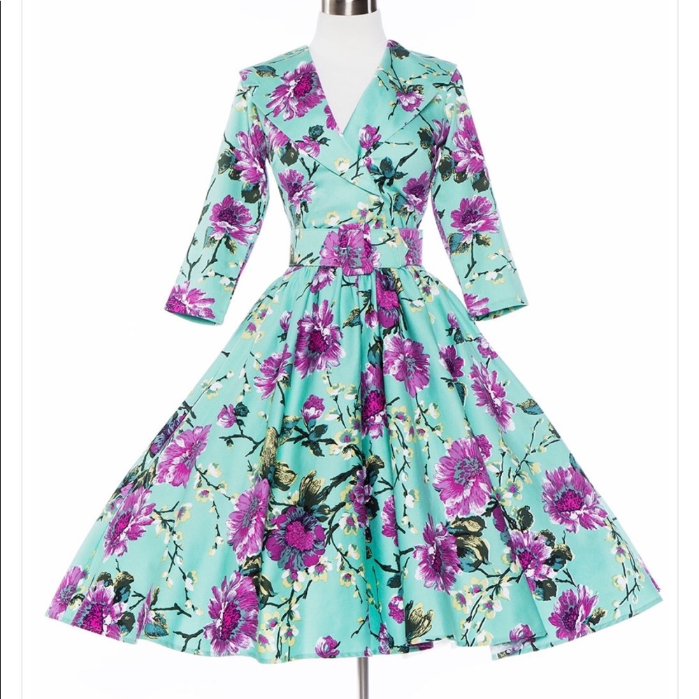Pinup Couture Birdie Dress in Mint & Violet