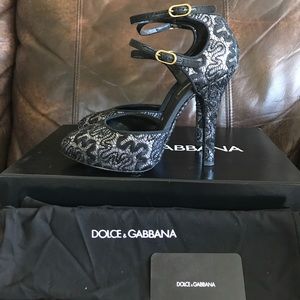 SOLD! Dolce & Gabbana black lace and silver heels