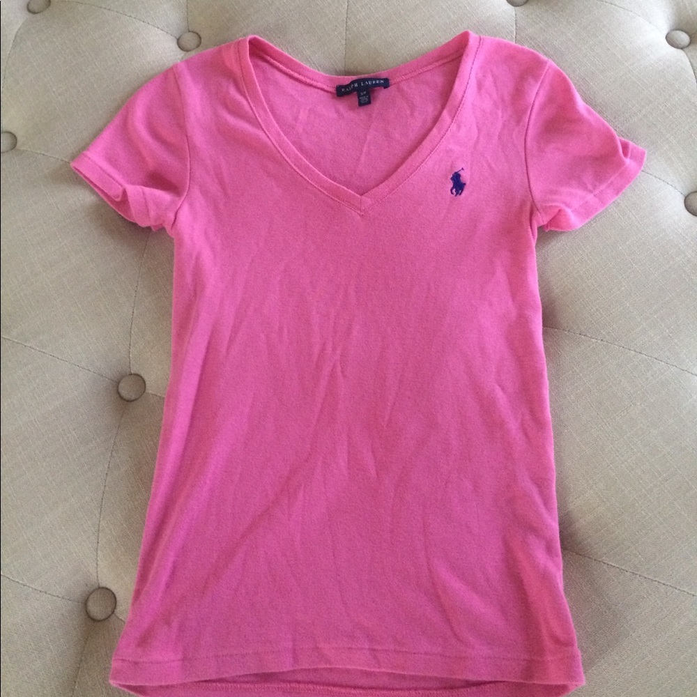 Pink V neck Ralph Lauren short sleeve