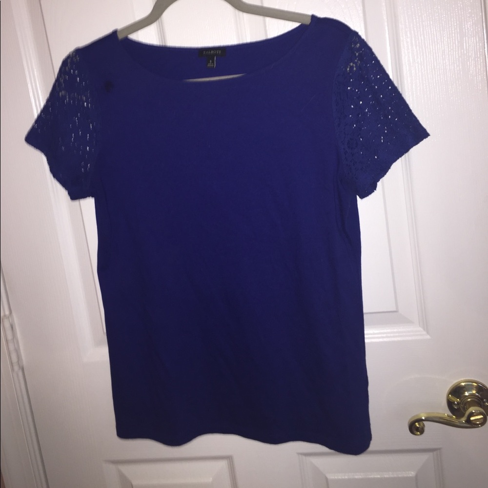 Talbots deep blue shirt with eyelet sleeves